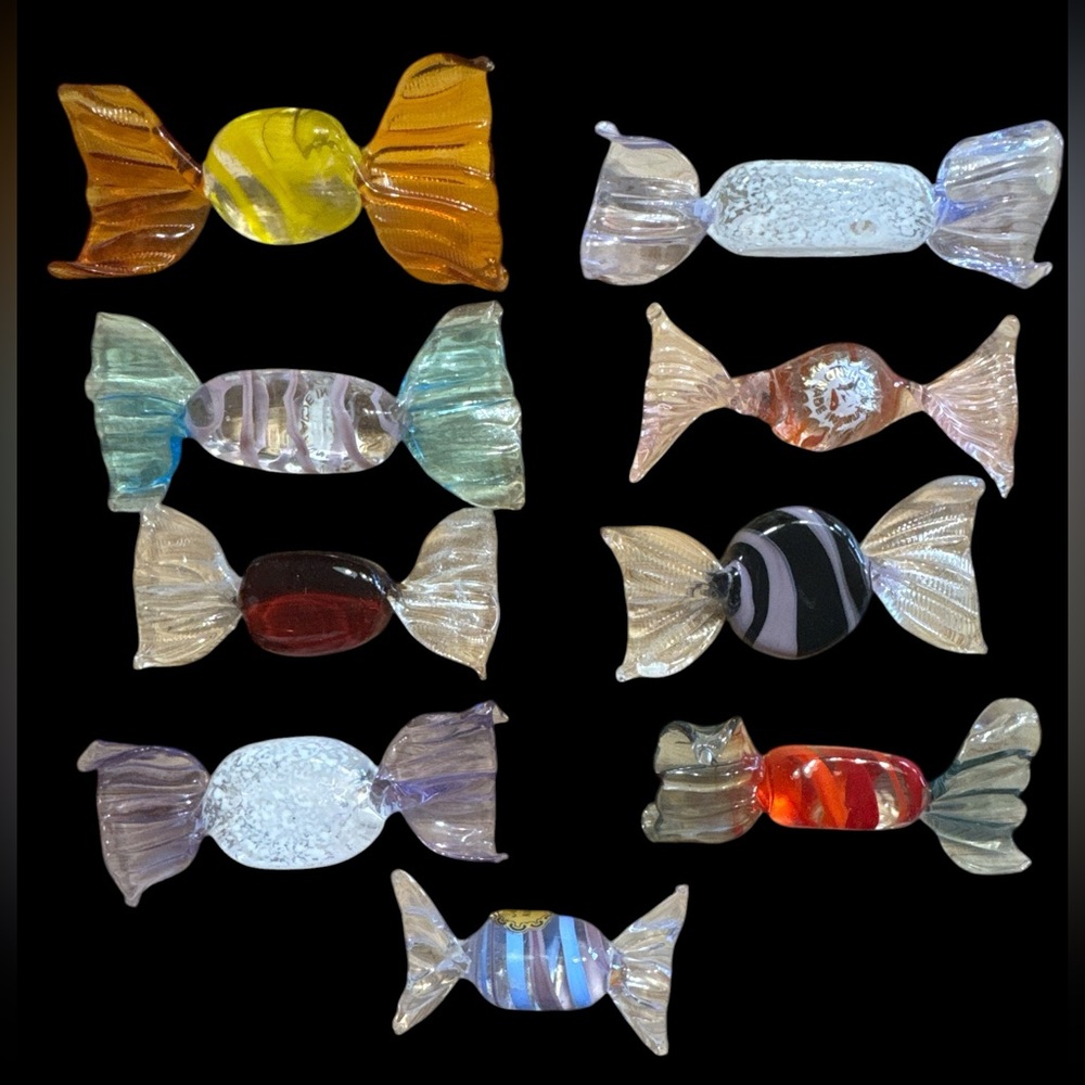 Murano Italian Hand Made Vintage Glass Candy, Set of 9